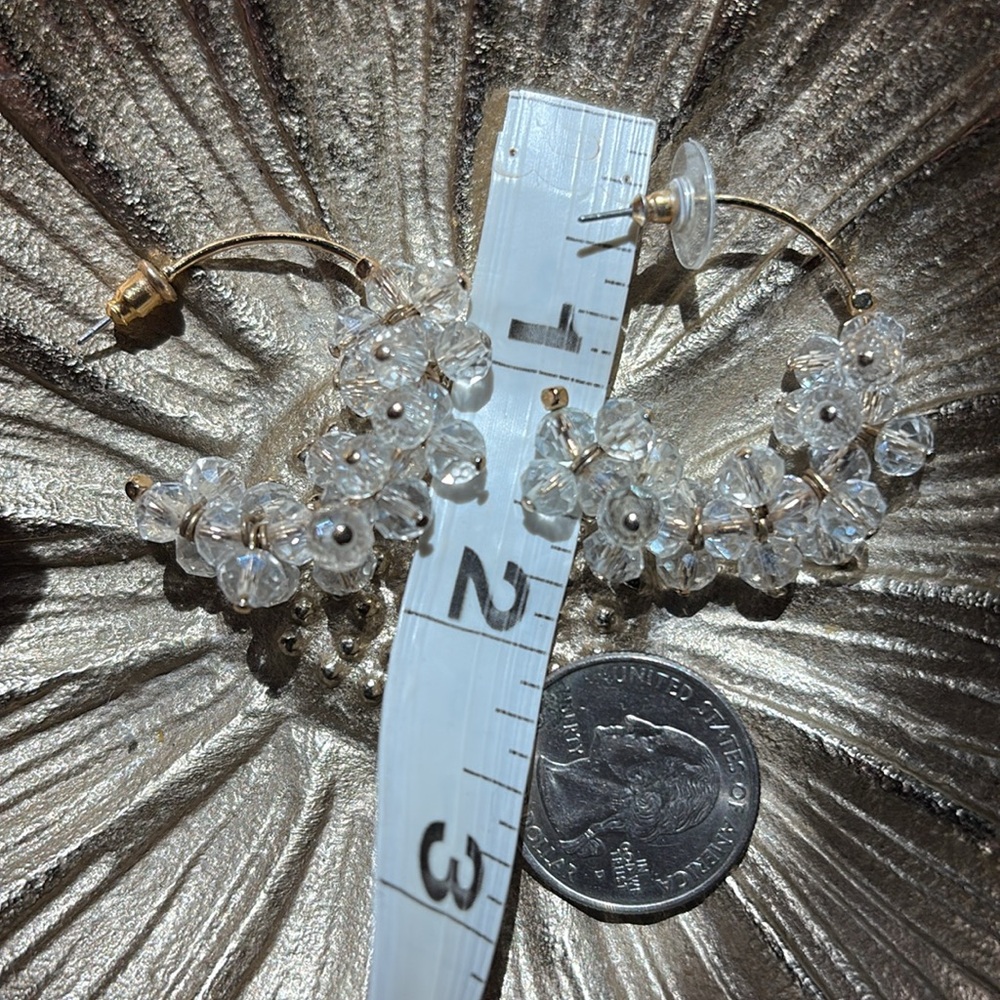 Crystal Cluster Gold tone Hoop Earrings - Picture 2 of 5